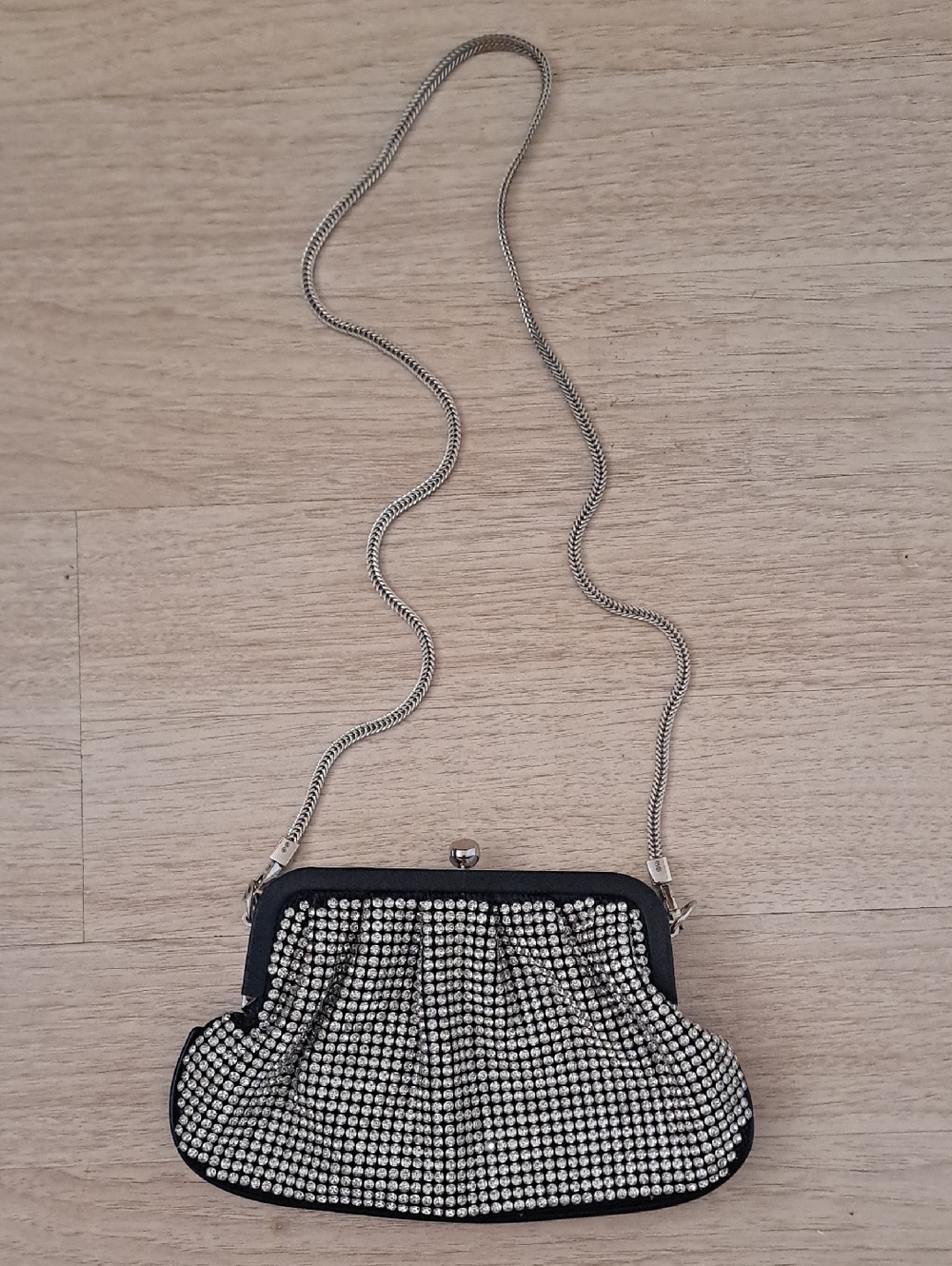 Steve Madden Silver Crystal Rhinestone Evening Clutch with Chain